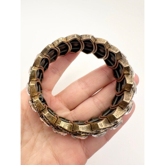 Gold tone rhinestone feather stretch Bracelet Read - Picture 6 of 7